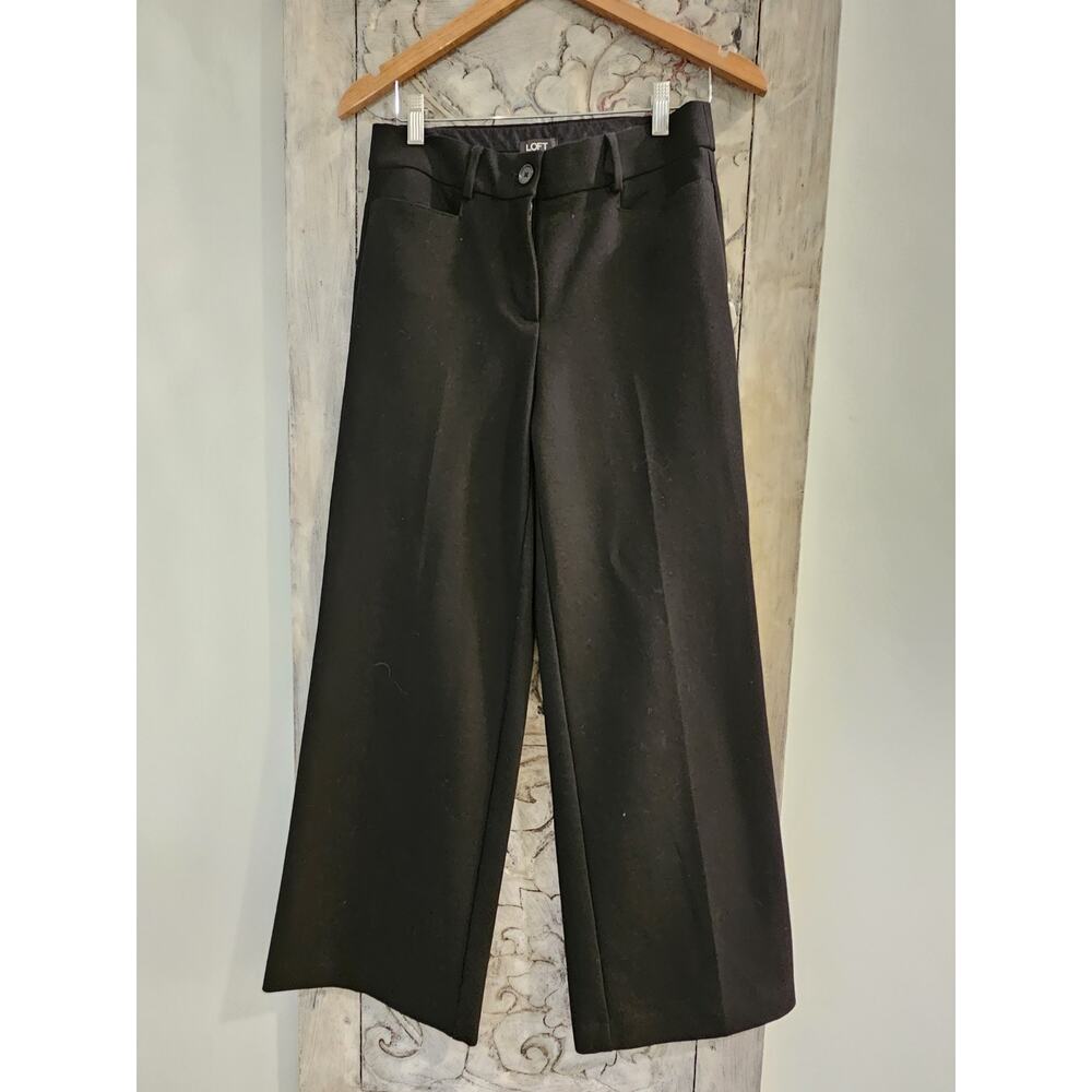 Ann Taylor LOFT Ponte Wide Leg Pants Sz 4 High waist Trouser Black Full Length